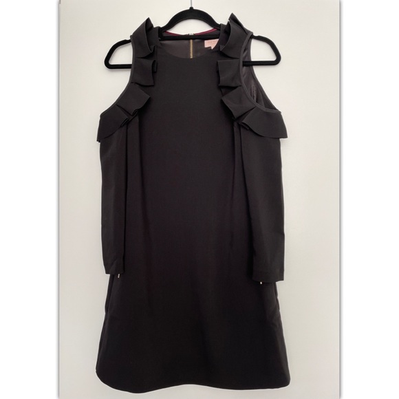 Ted Baker Siiara Frill Cold Shoulder Dress, black size 0 - Picture 2 of 9